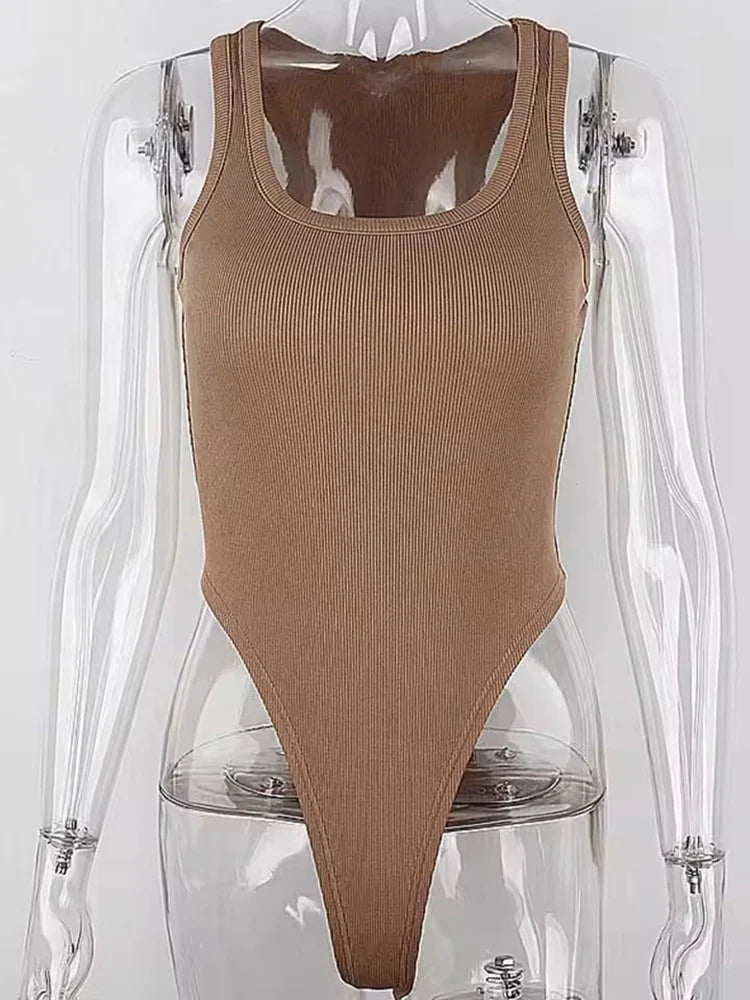 Women’s Sexy Sleeveless Knit Bodysuit – Off-Shoulder Halter, Summer Bodycon Top