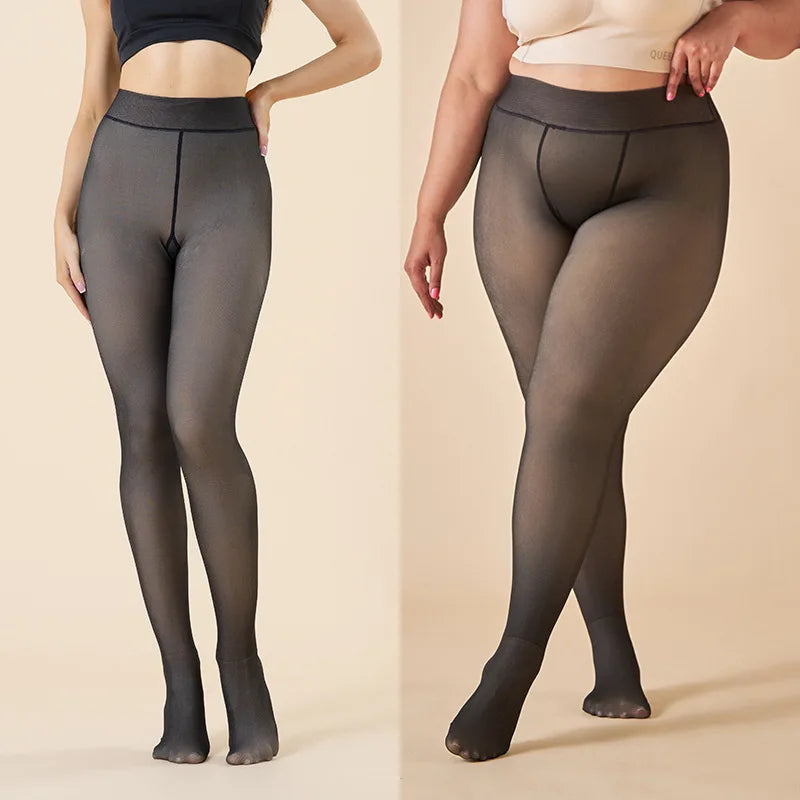 Women’s Winter Thermal Fleece Tights – High-Waist Slim Pantyhose (Translucent Effect)