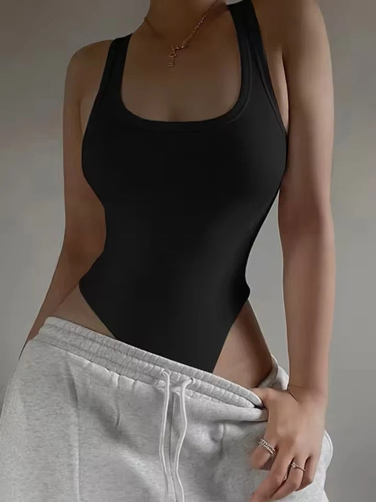 Women’s Sexy Sleeveless Knit Bodysuit – Off-Shoulder Halter, Summer Bodycon Top